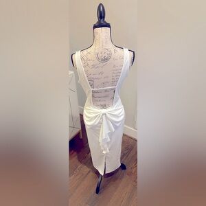 Women’s White Bow Knot Bodycon Sexy V-neck Tank Top Fitted Dress Size M Stretch